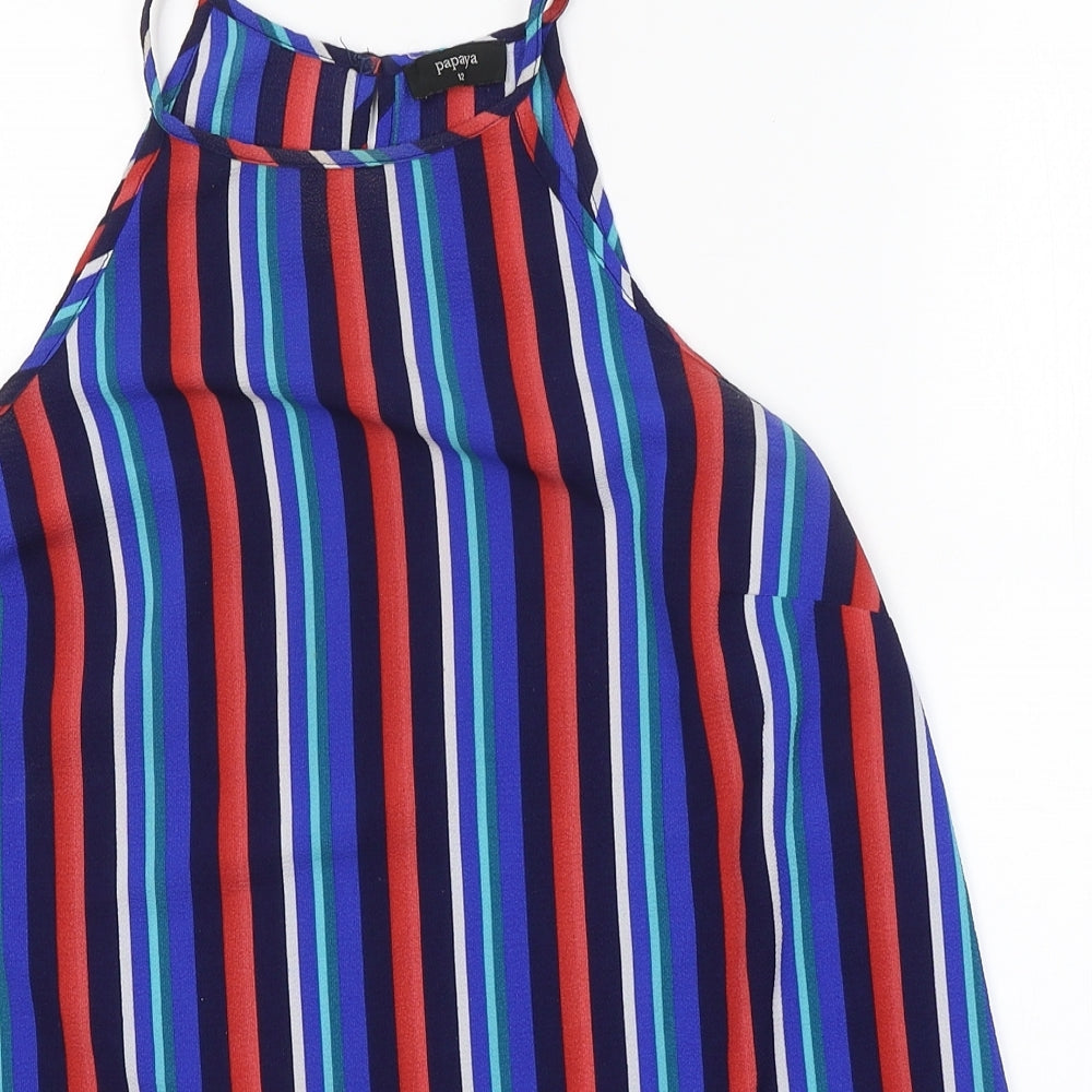 Papaya Womens Multicoloured Striped Polyester Jersey Tank Size 12 Halter