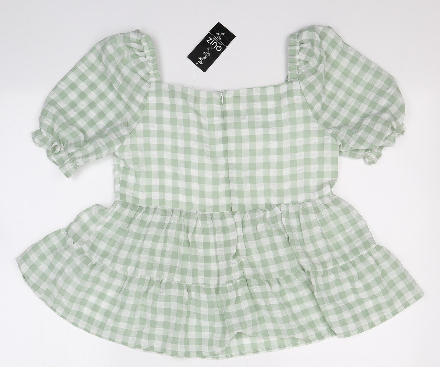 Quiz Womens Green Check Polyester Jersey T-Shirt Size 12 Square Neck