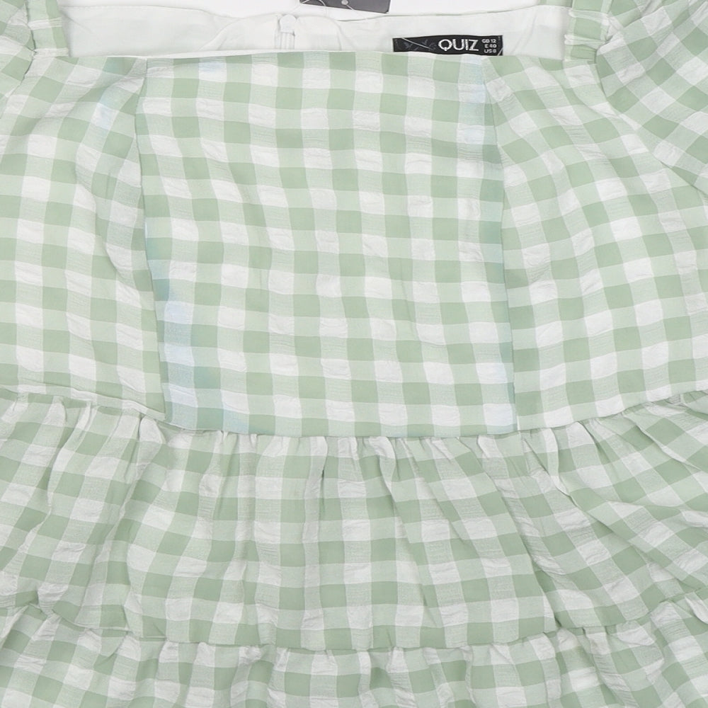 Quiz Womens Green Check Polyester Jersey T-Shirt Size 12 Square Neck