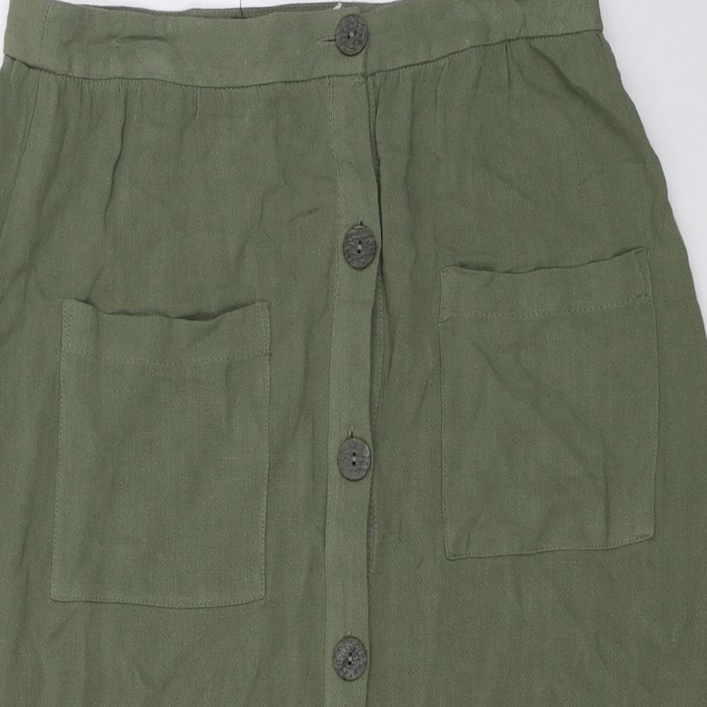 Primark Womens Green  Viscose Swing Skirt Size 12   Button