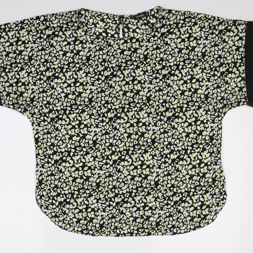 Dunnes Stores Womens Black Geometric Polyester Jersey Blouse Size M Round Neck
