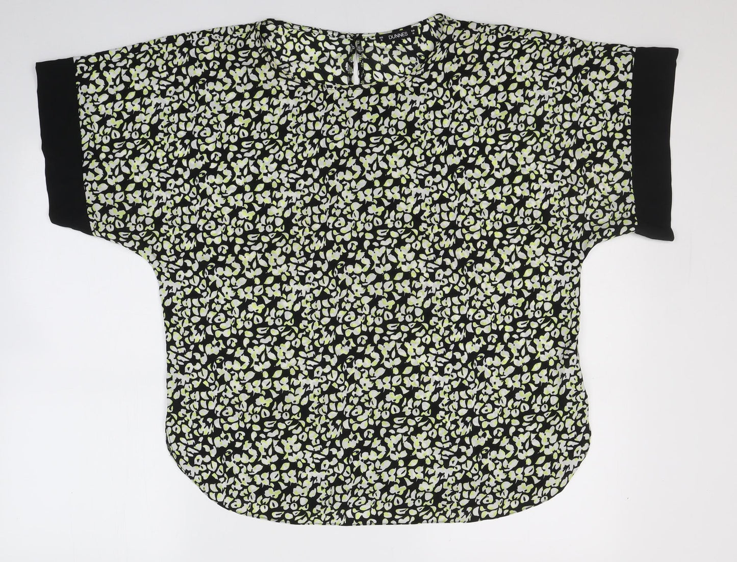 Dunnes Stores Womens Black Geometric Polyester Jersey Blouse Size M Round Neck