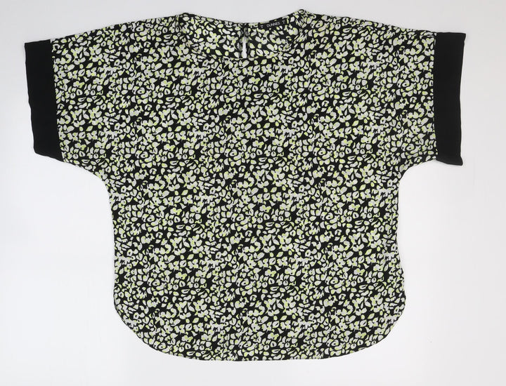 Dunnes Stores Womens Black Geometric Polyester Jersey Blouse Size M Round Neck