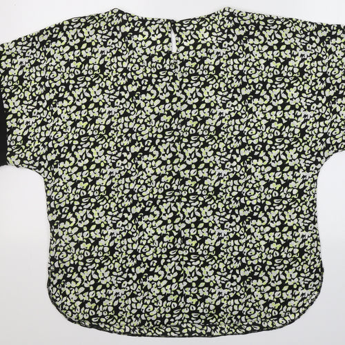 Dunnes Stores Womens Black Geometric Polyester Jersey Blouse Size M Round Neck