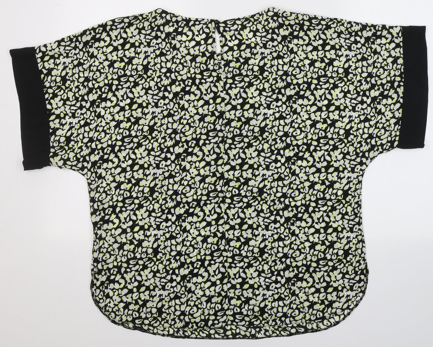 Dunnes Stores Womens Black Geometric Polyester Jersey Blouse Size M Round Neck