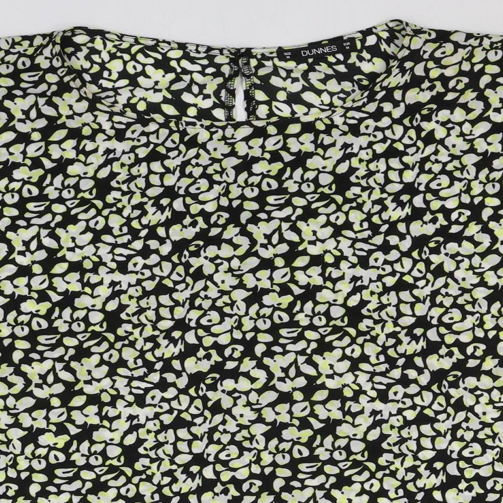 Dunnes Stores Womens Black Geometric Polyester Jersey Blouse Size M Round Neck