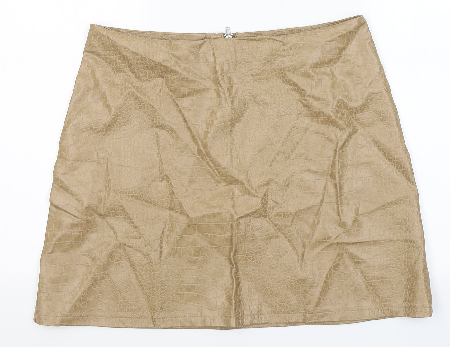 Primark Womens Beige Animal Print Polyethylene Mini Skirt Size 14   Zip