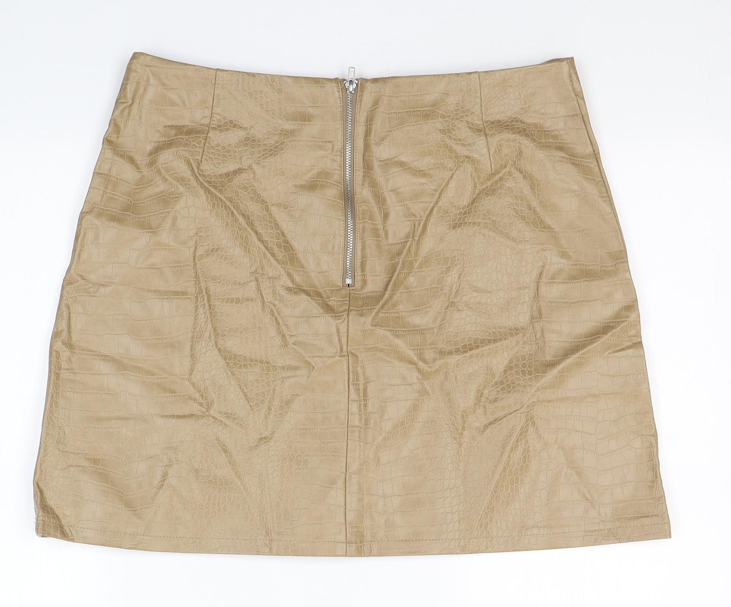 Primark Womens Beige Animal Print Polyethylene Mini Skirt Size 14   Zip