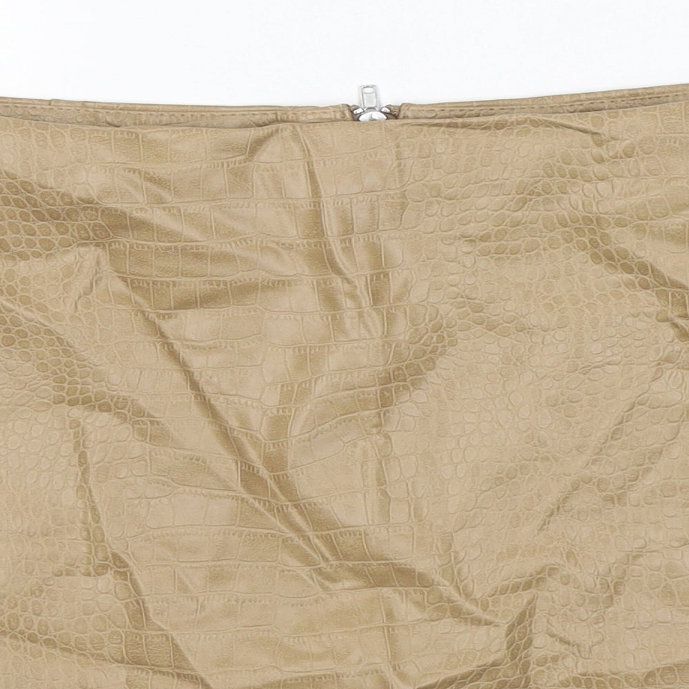 Primark Womens Beige Animal Print Polyethylene Mini Skirt Size 14   Zip