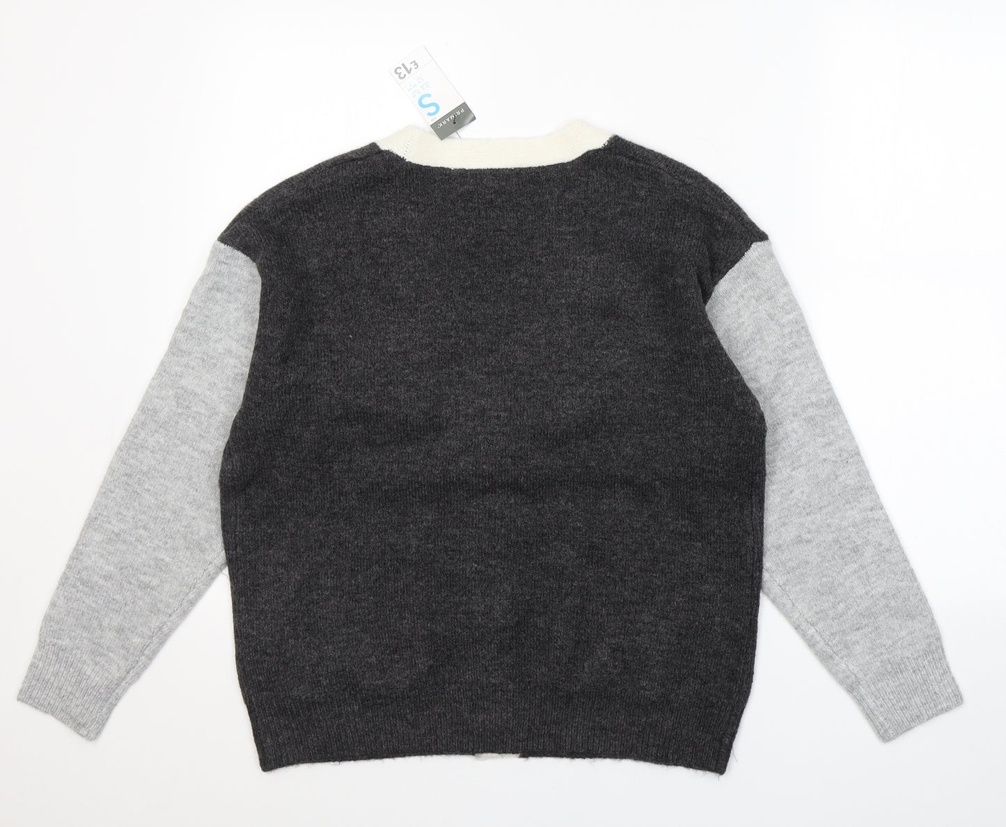 Primark Womens Grey V-Neck  Acrylic Cardigan Jumper Size S