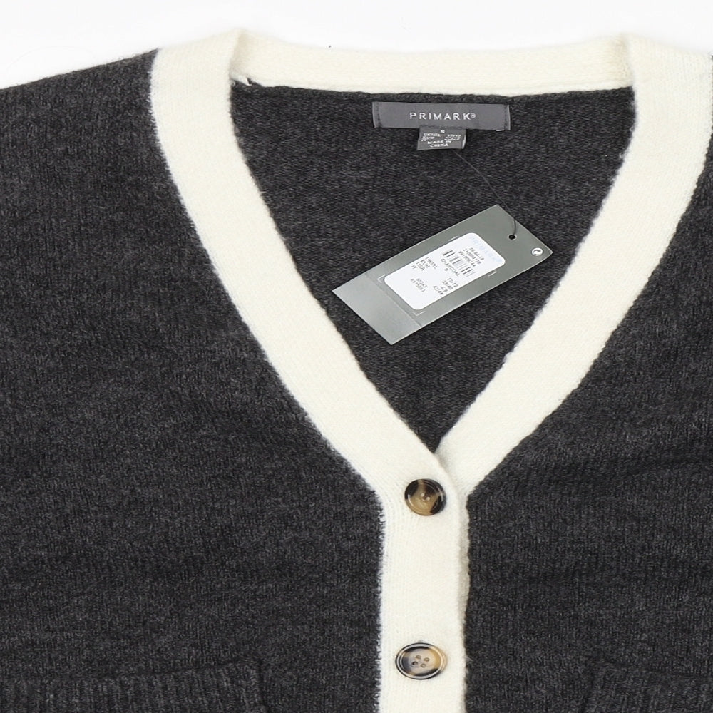 Primark Womens Grey V-Neck  Acrylic Cardigan Jumper Size S