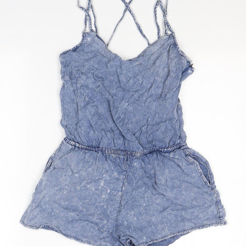 New Look Womens Blue  Viscose Playsuit One-Piece Size 6 L3 in Zip