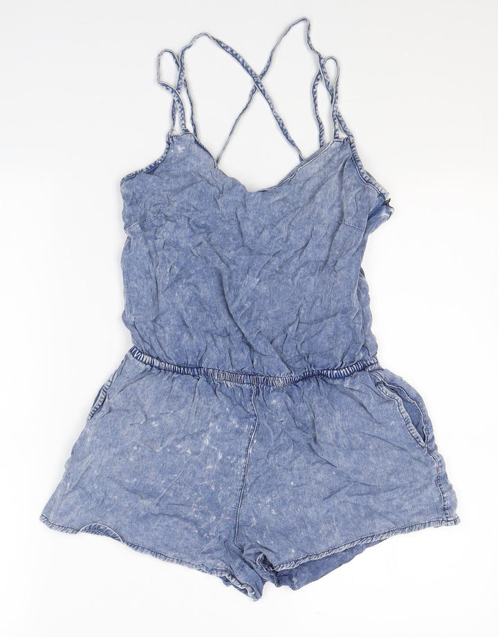 New Look Womens Blue Viscose Playsuit One-Piece Size 6 L3 in Zip