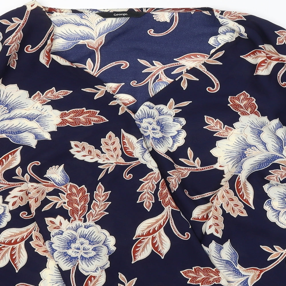 George Womens Blue Floral Polyester Jersey Blouse Size 22 V-Neck