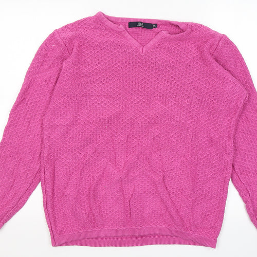 ISLE Essentials  Womens Pink V-Neck  Cotton Pullover Jumper Size M