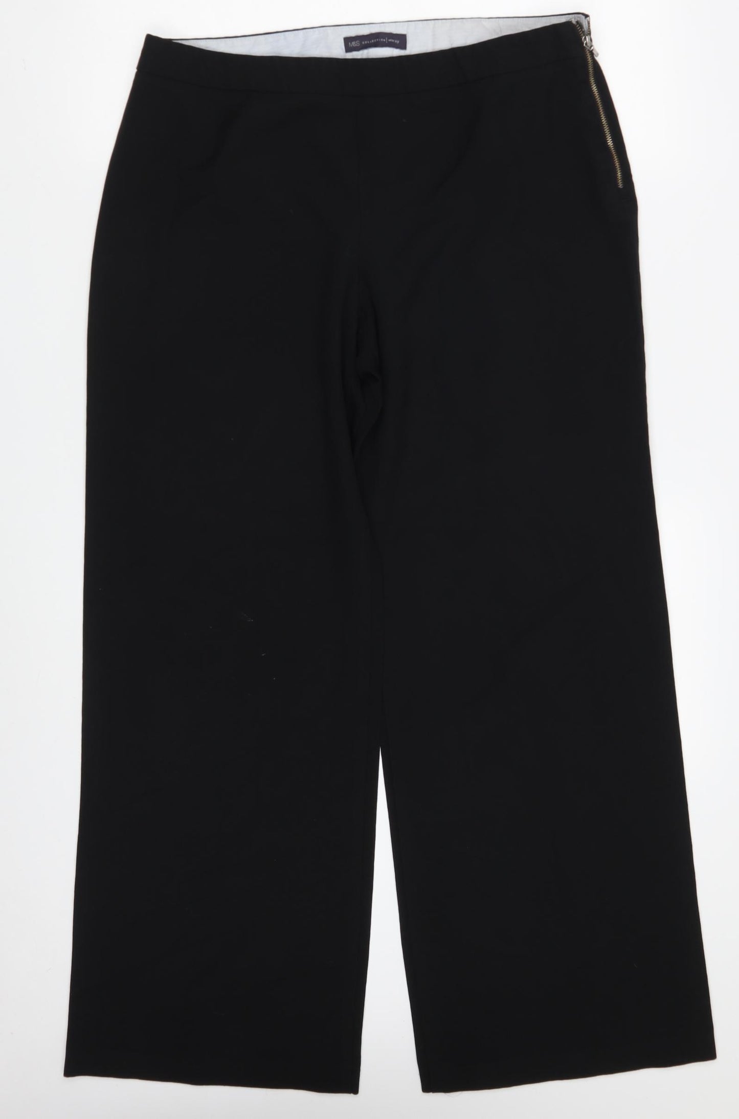 Marks and Spencer Womens Black  Polyester Trousers  Size 14 L30 in Regular Zip