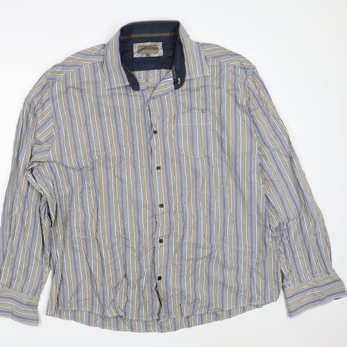 REMUS UOMO Mens Multicoloured Striped Cotton  Button-Up Size 2XL Collared Button