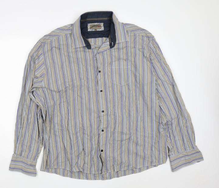 REMUS UOMO Mens Multicoloured Striped Cotton Button-Up Size 2XL Collared Button
