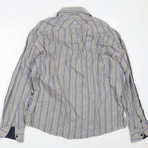 REMUS UOMO Mens Multicoloured Striped Cotton  Button-Up Size 2XL Collared Button