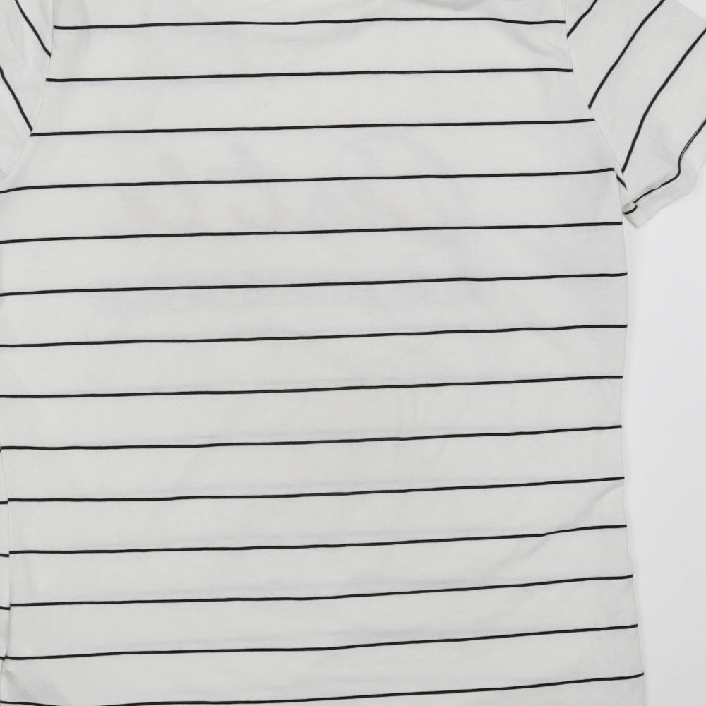 F&F Womens White Striped Polyester Basic T-Shirt Size 8 Round Neck