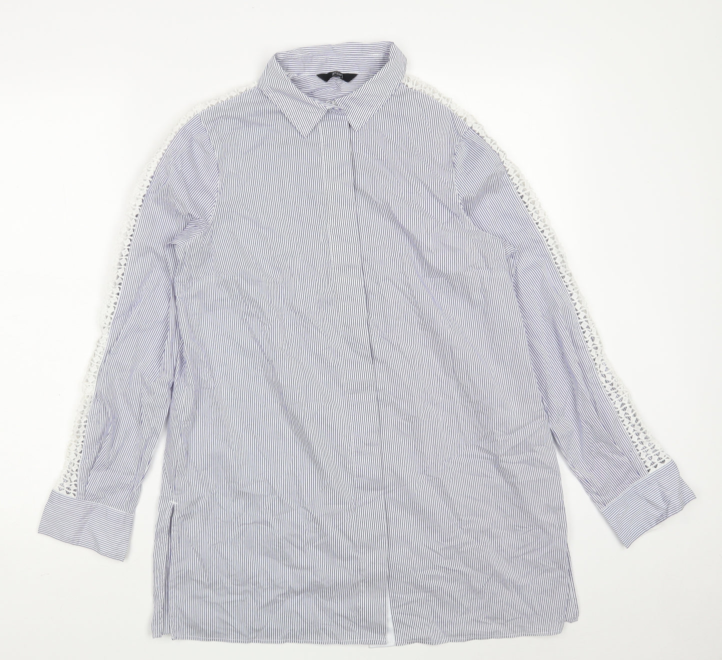 F&F Womens Blue Striped Cotton Basic Button-Up Size 10 Collared