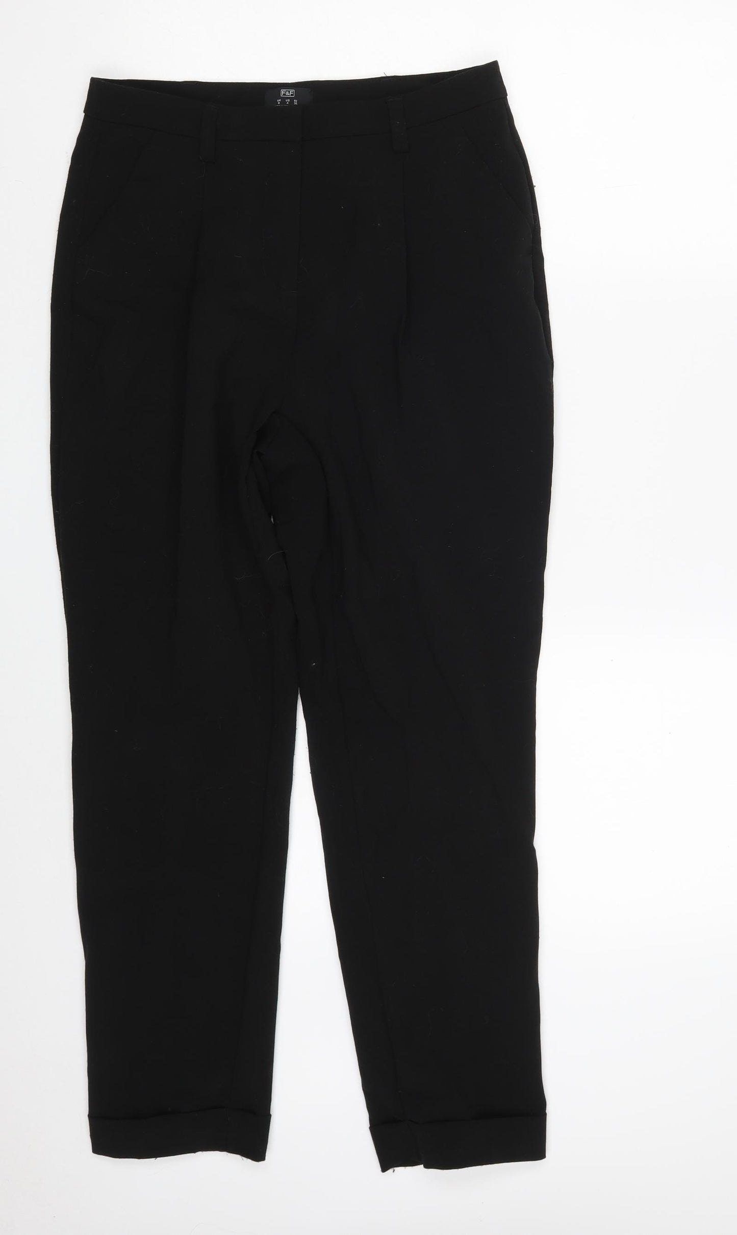 F&F Womens Black  Polyester Chino Trousers Size 8 L26 in Regular Zip