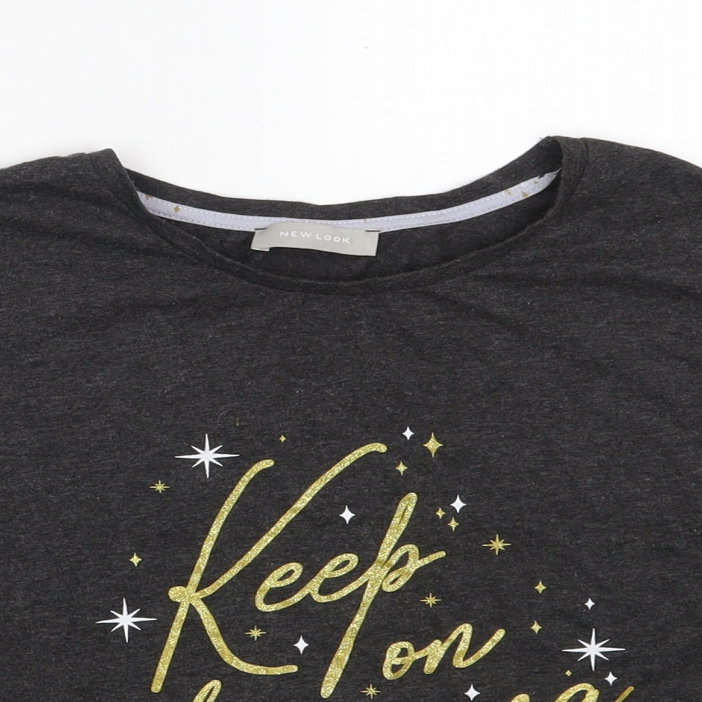 New Look Womens Grey  Cotton Cropped T-Shirt Size S Round Neck - Keep On Dreaming