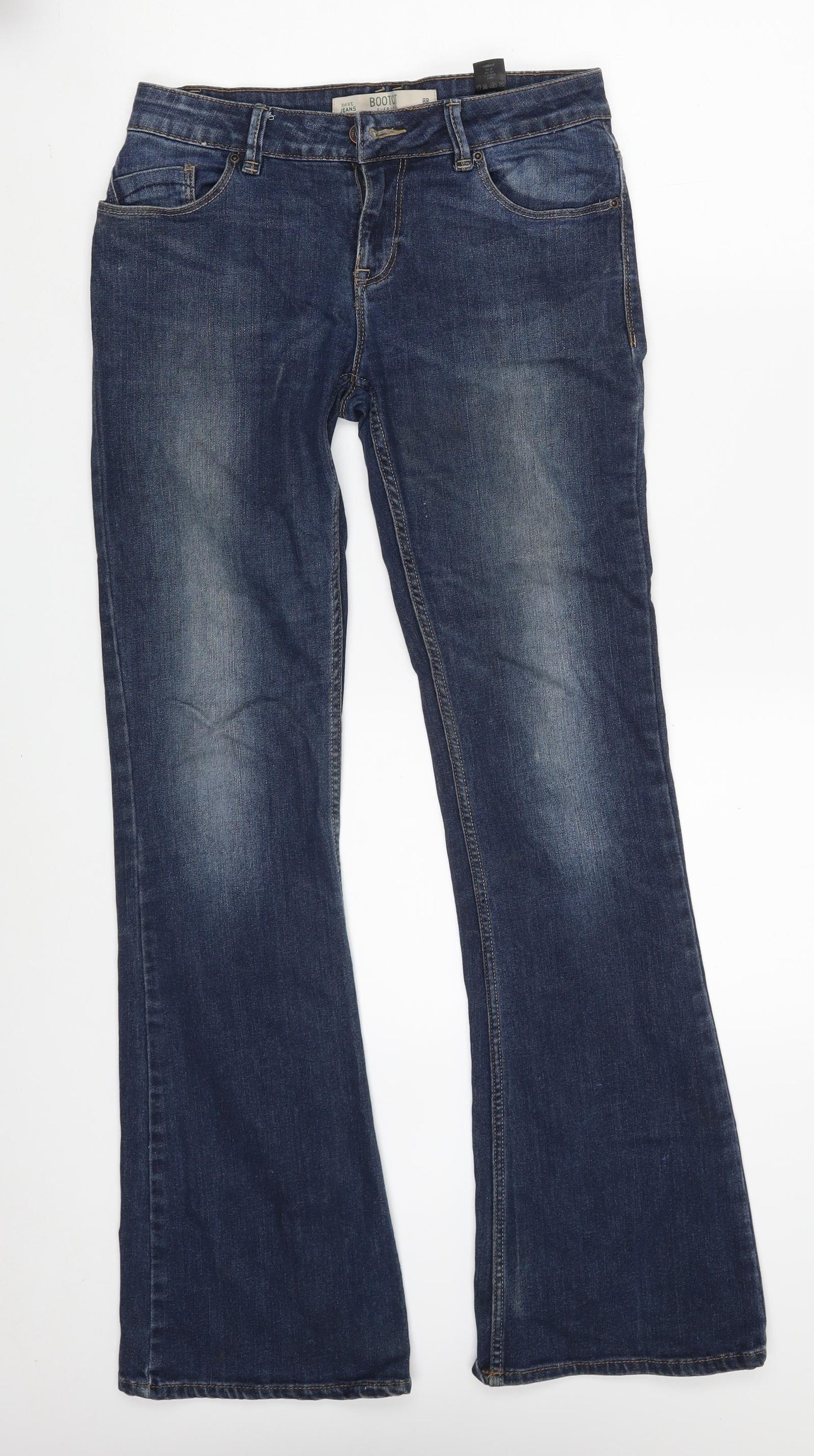 NEXT Womens Blue  Cotton Bootcut Jeans Size 8 L31 in Slim Zip