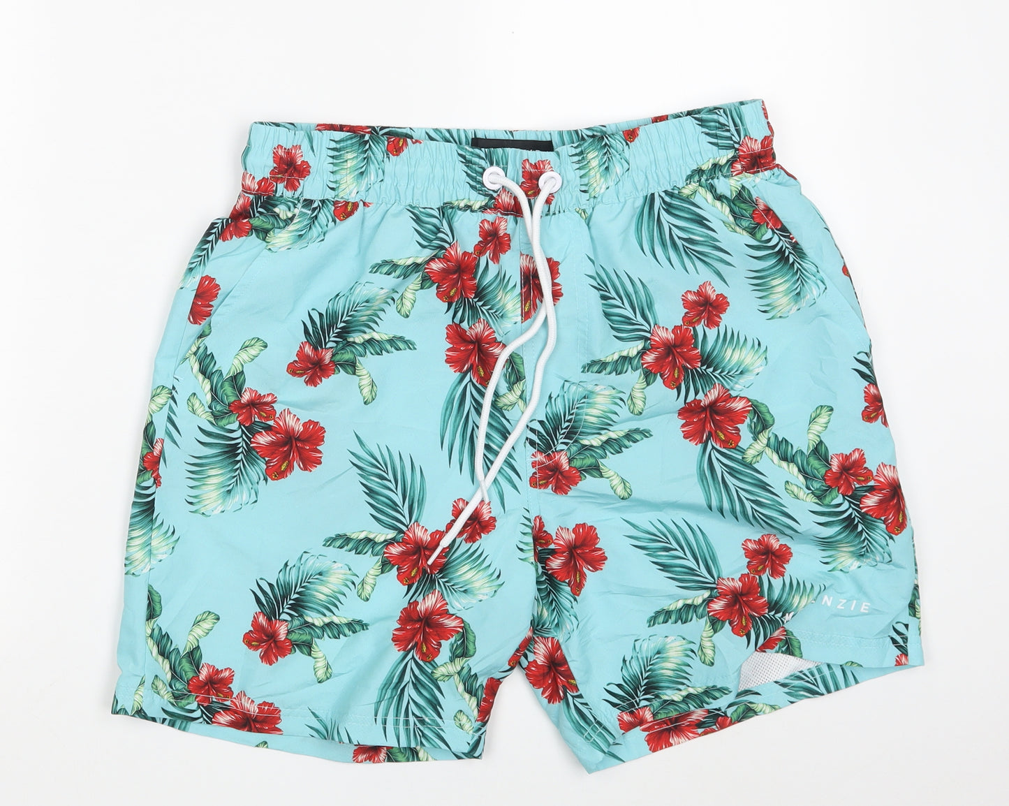 McKenzie Mens Blue Floral Polyester Sweat Shorts Size S L6 in Regular Drawstring - Swimwear