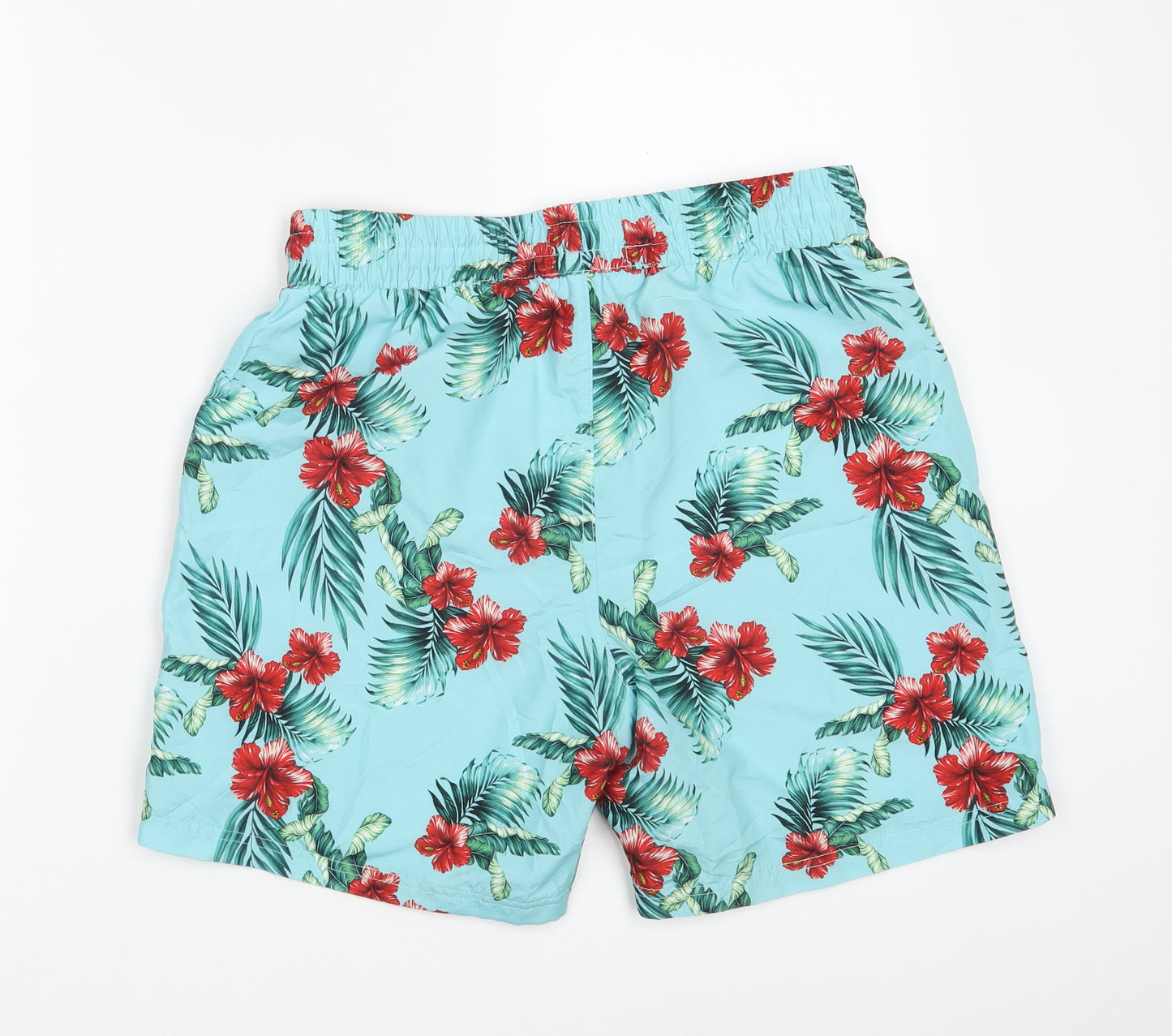 McKenzie Mens Blue Floral Polyester Sweat Shorts Size S L6 in Regular Drawstring - Swimwear