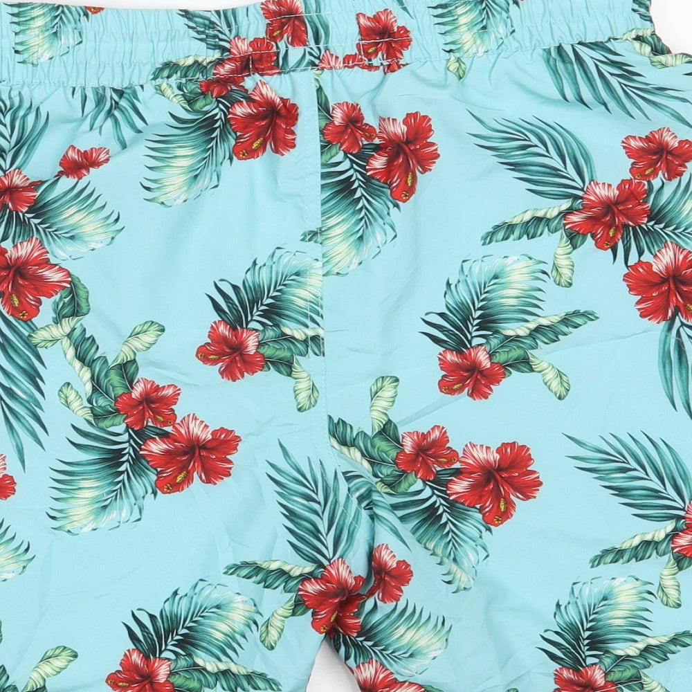 McKenzie Mens Blue Floral Polyester Sweat Shorts Size S L6 in Regular Drawstring - Swimwear