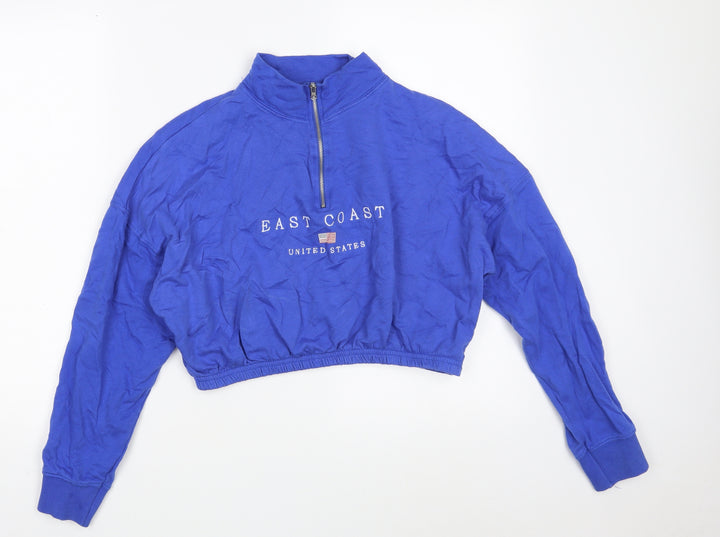 New Look Womens Blue  Cotton Pullover Sweatshirt Size S  Zip - Cropped