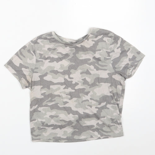Primark Womens Grey Camouflage Polyester Cropped T-Shirt Size 10 Round Neck