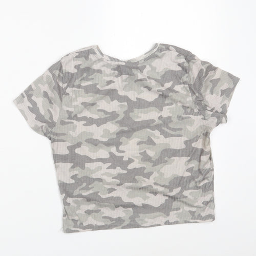 Primark Womens Grey Camouflage Polyester Cropped T-Shirt Size 10 Round Neck
