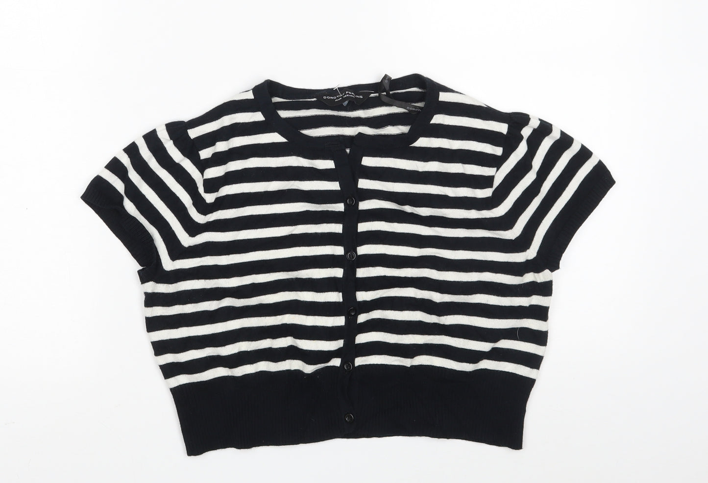 Dorothy Perkins Womens Black Round Neck Striped Cotton Cardigan Jumper Size 14   - Cropped