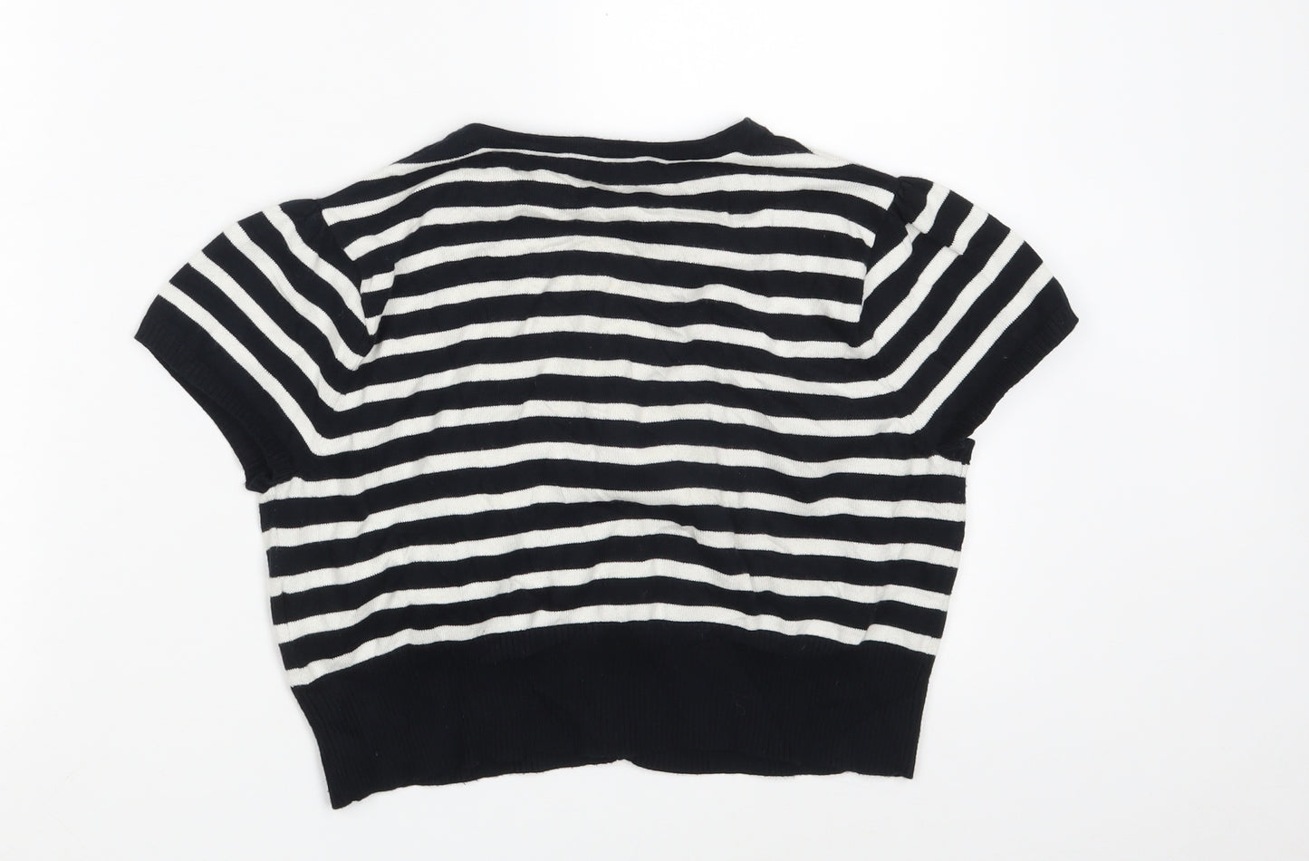 Dorothy Perkins Womens Black Round Neck Striped Cotton Cardigan Jumper Size 14   - Cropped