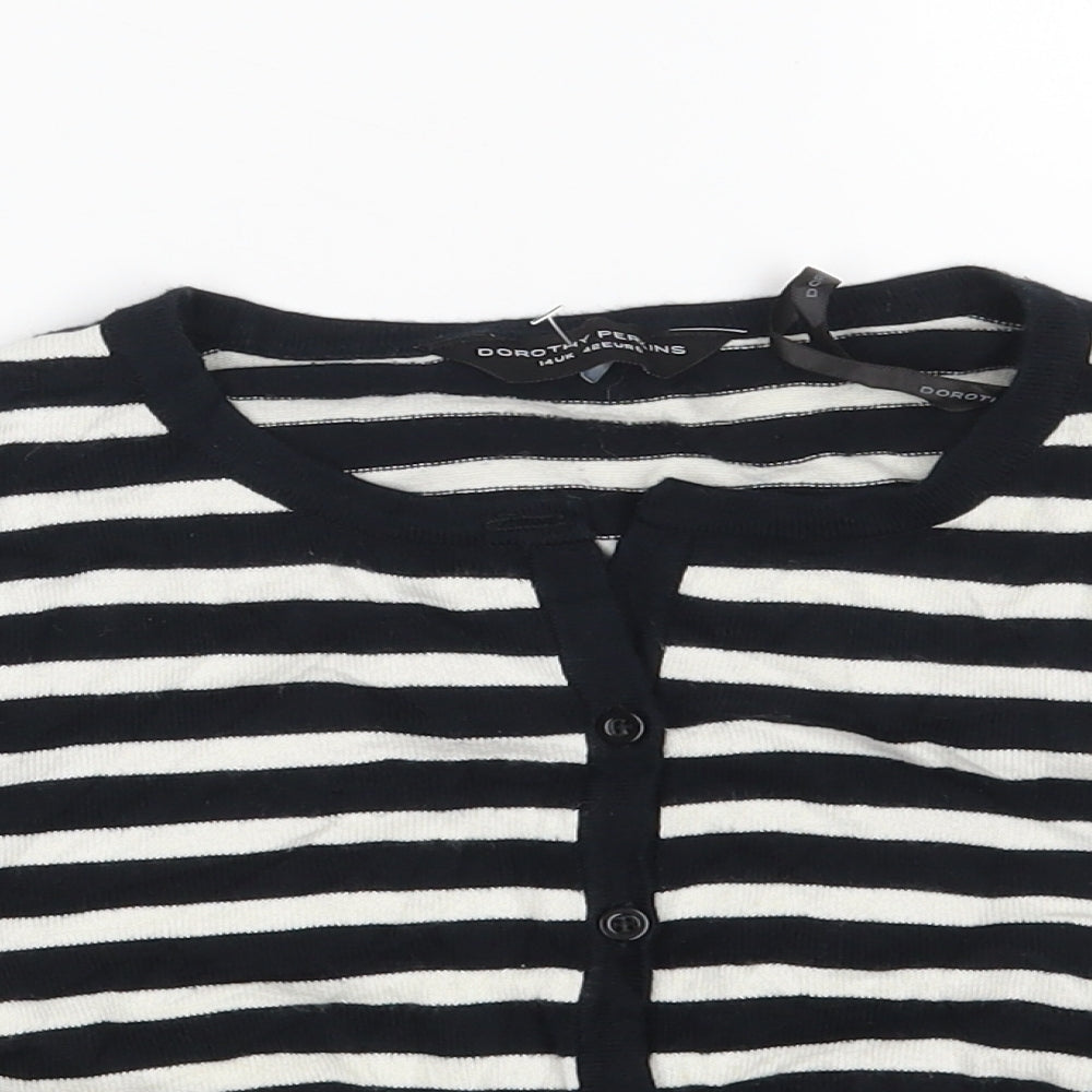 Dorothy Perkins Womens Black Round Neck Striped Cotton Cardigan Jumper Size 14   - Cropped