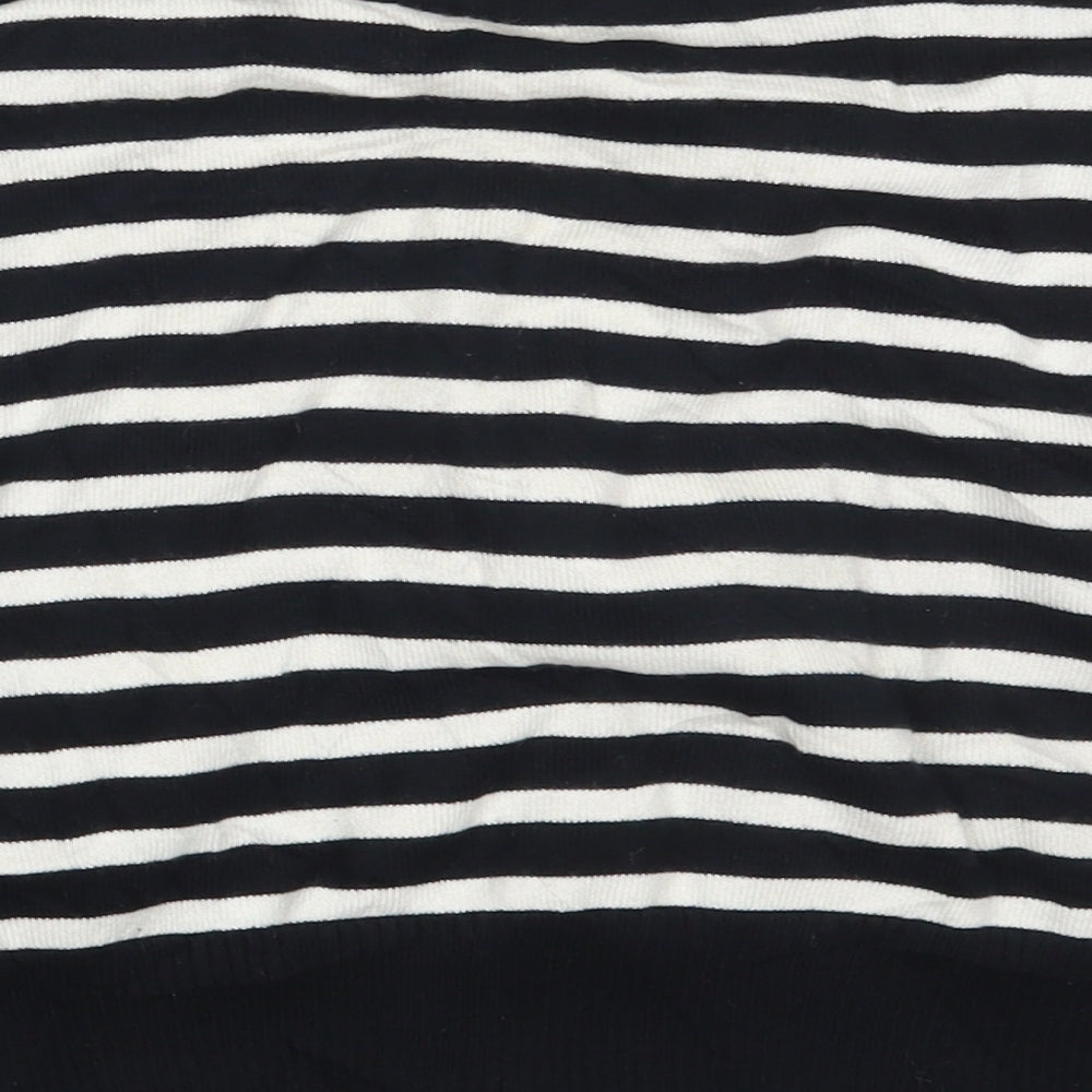 Dorothy Perkins Womens Black Round Neck Striped Cotton Cardigan Jumper Size 14   - Cropped