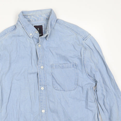 Denim Co. Mens Blue  Cotton  Button-Up Size S Collared Button