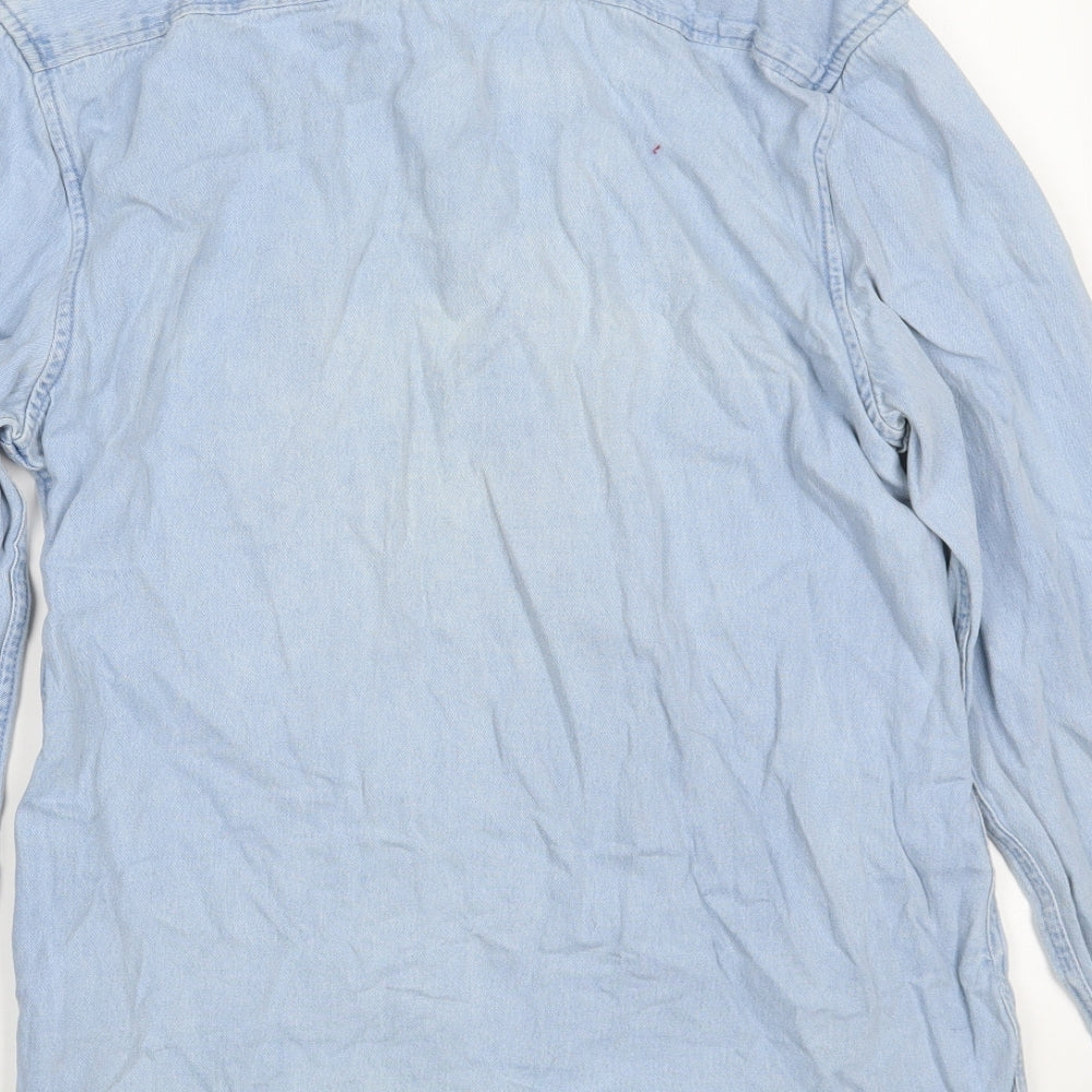 Denim Co. Mens Blue  Cotton  Button-Up Size S Collared Button