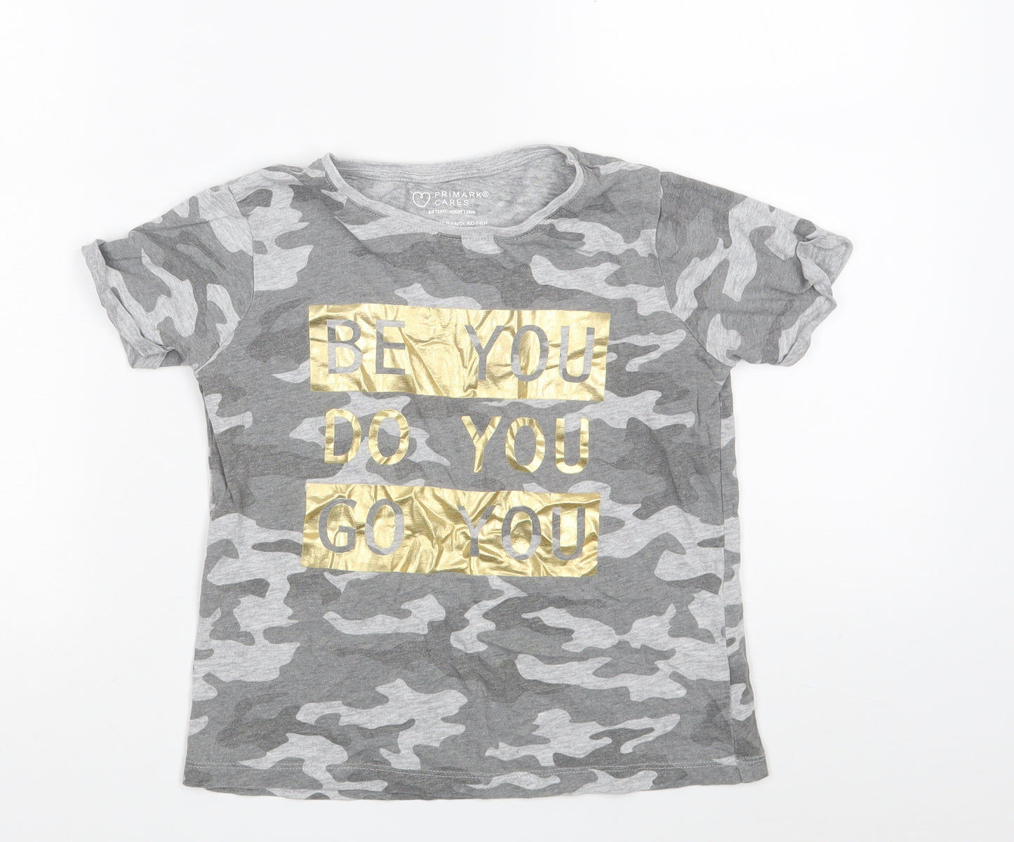 Primark Girls Grey Camouflage Cotton Pullover T-Shirt Size 8-9 Years Round Neck  - BE YOU DO YOU GO YOU