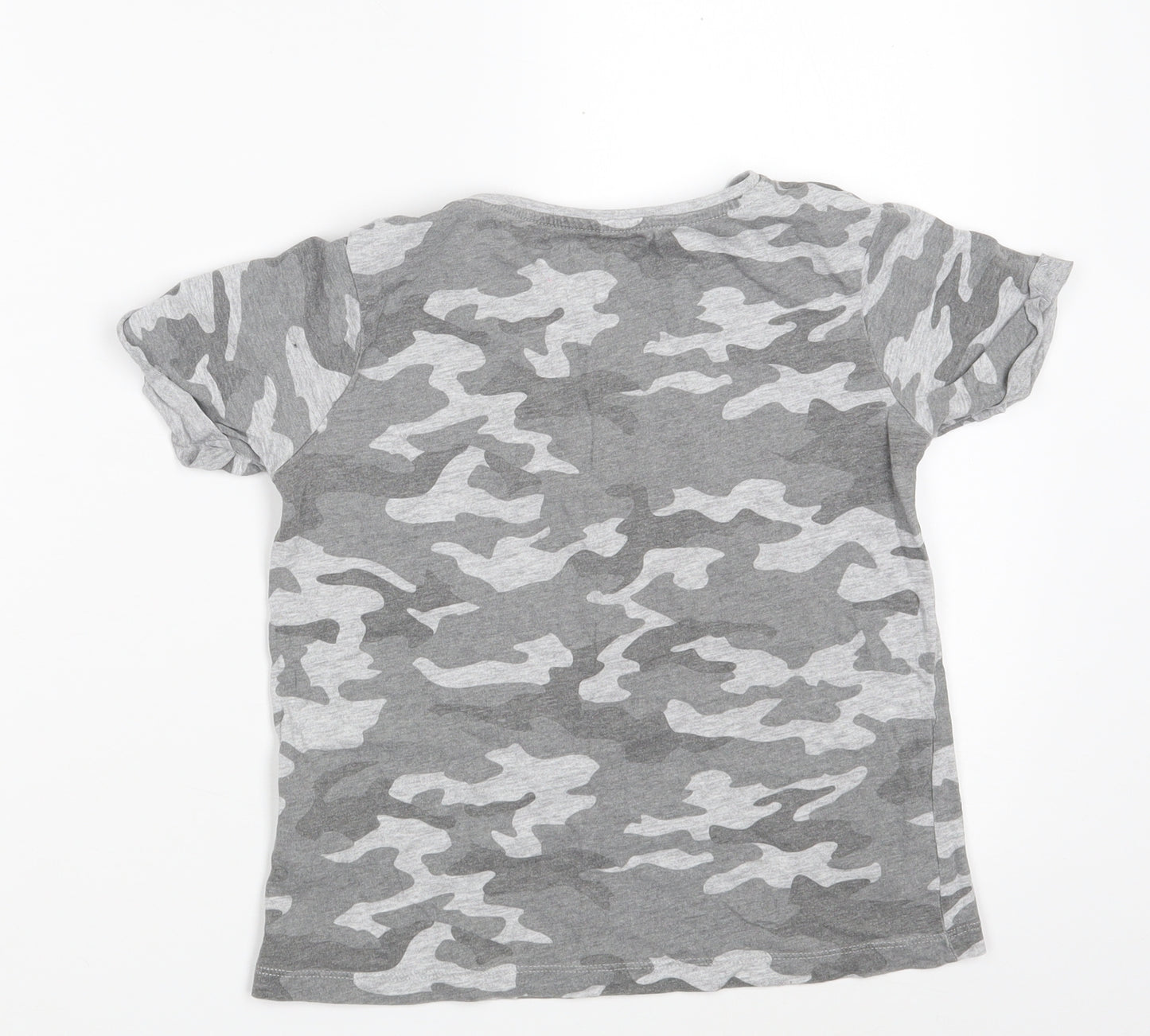Primark Girls Grey Camouflage Cotton Pullover T-Shirt Size 8-9 Years Round Neck  - BE YOU DO YOU GO YOU