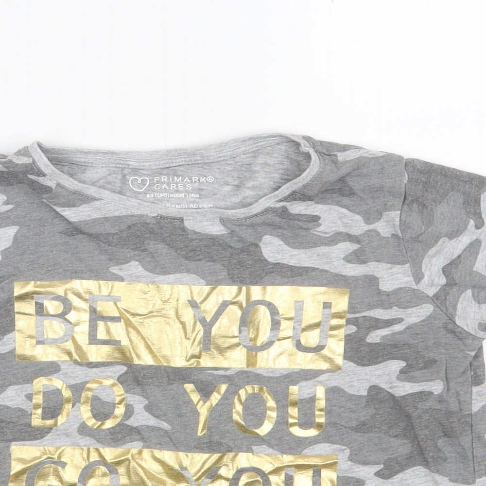 Primark Girls Grey Camouflage Cotton Pullover T-Shirt Size 8-9 Years Round Neck  - BE YOU DO YOU GO YOU