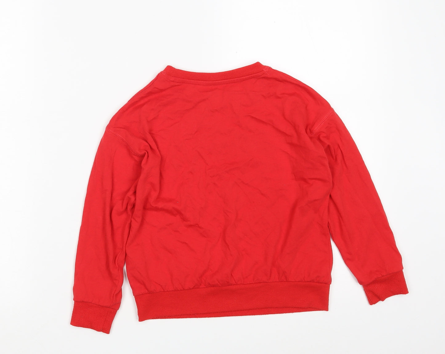 Dunnes Stores Girls Red  Cotton Pullover T-Shirt Size 6-7 Years Round Neck  - Christmas  T-shirt