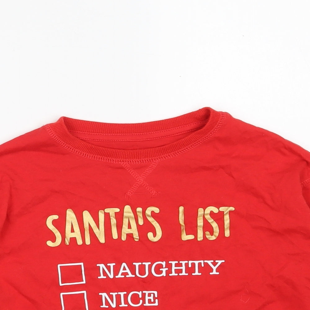 Dunnes Stores Girls Red  Cotton Pullover T-Shirt Size 6-7 Years Round Neck  - Christmas  T-shirt