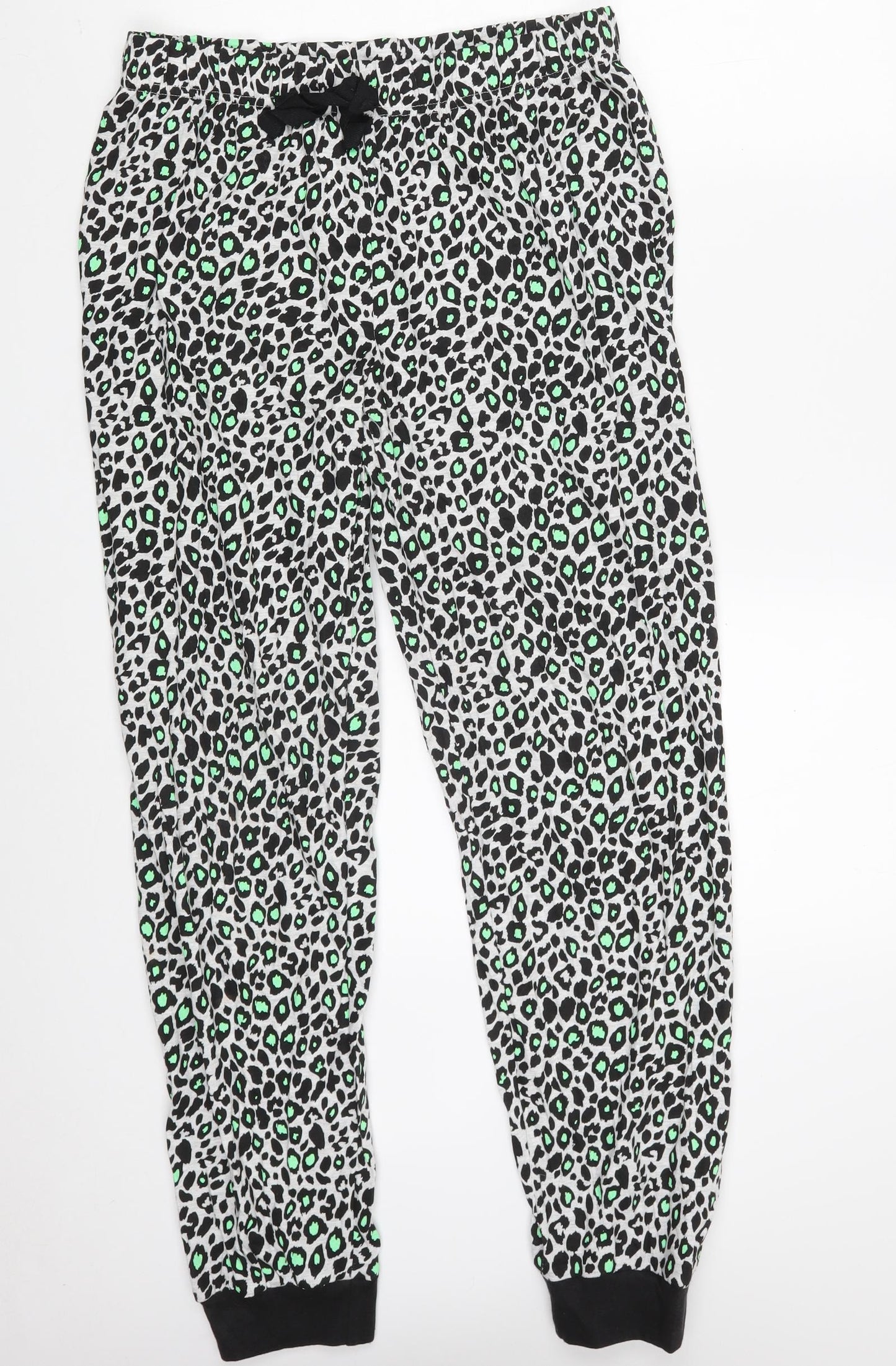 Primark Womens Black Animal Print Cotton Trousers  Size 10 L28 in Slim Drawstring - Pyjama Pants