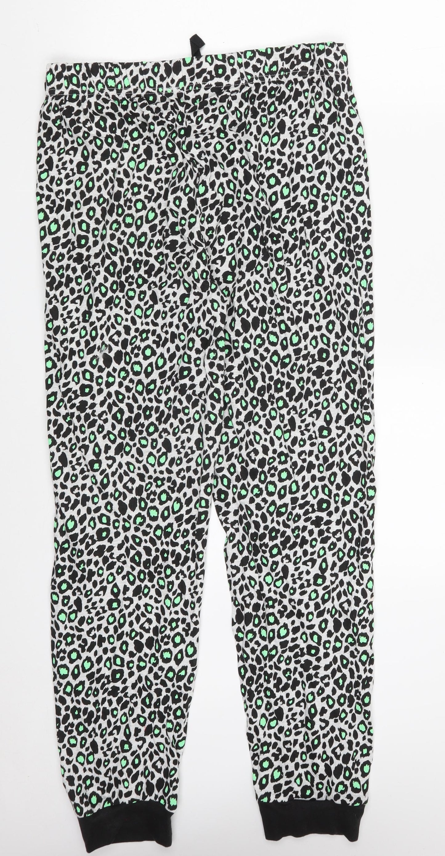 Primark Womens Black Animal Print Cotton Trousers  Size 10 L28 in Slim Drawstring - Pyjama Pants