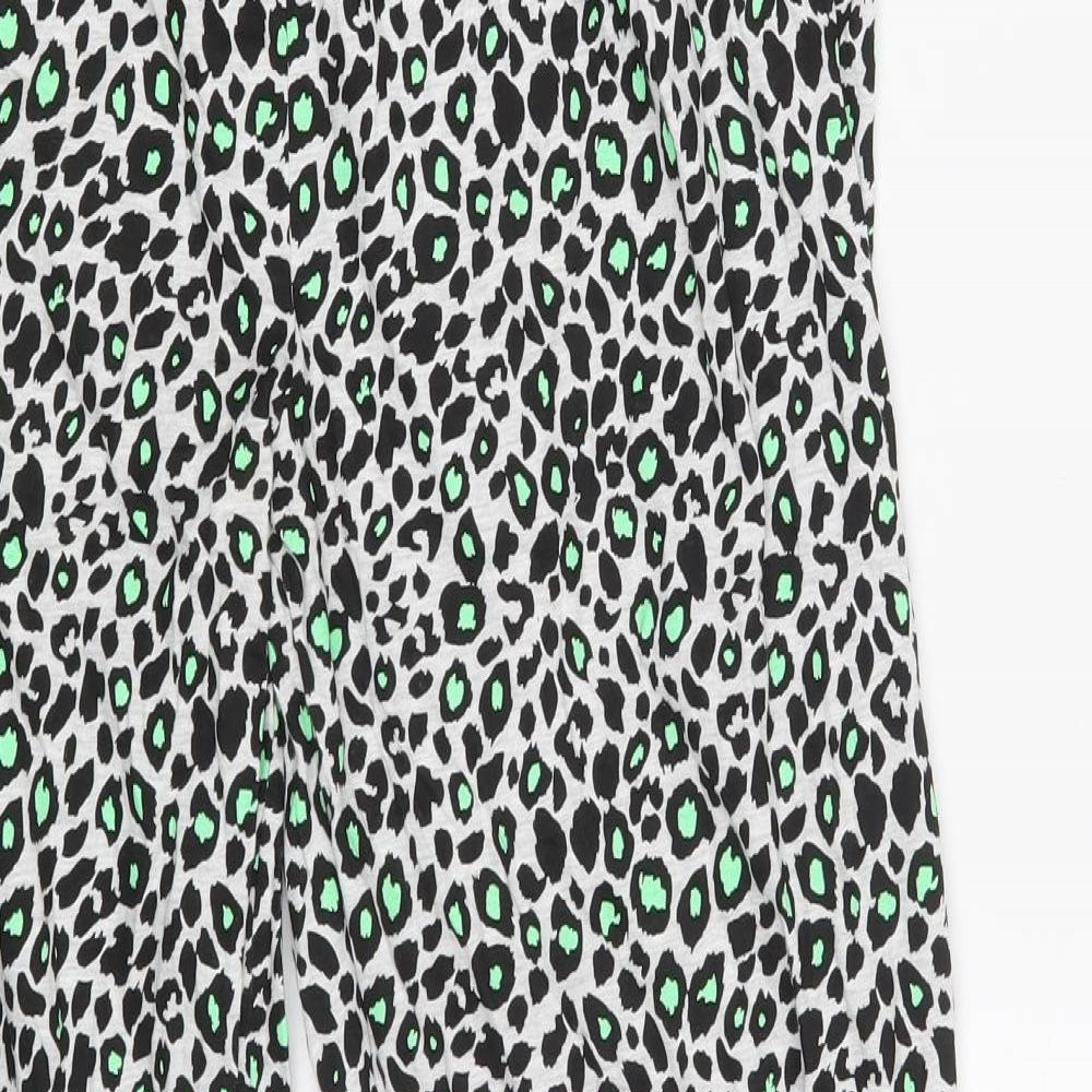 Primark Womens Black Animal Print Cotton Trousers  Size 10 L28 in Slim Drawstring - Pyjama Pants