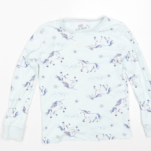 F&F Girls Blue Solid Cotton Top Pyjama Top Size 6-7 Years   - Unicorn