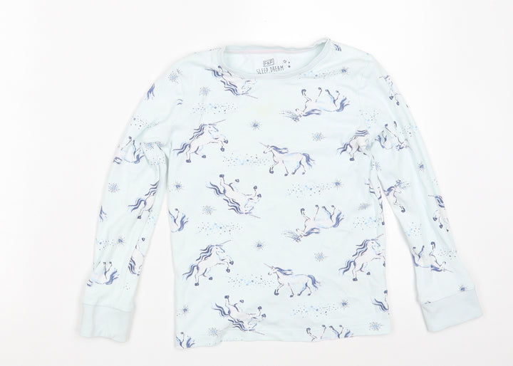 F&F Girls Blue Solid Cotton Top Pyjama Top Size 6-7 Years - Unicorn